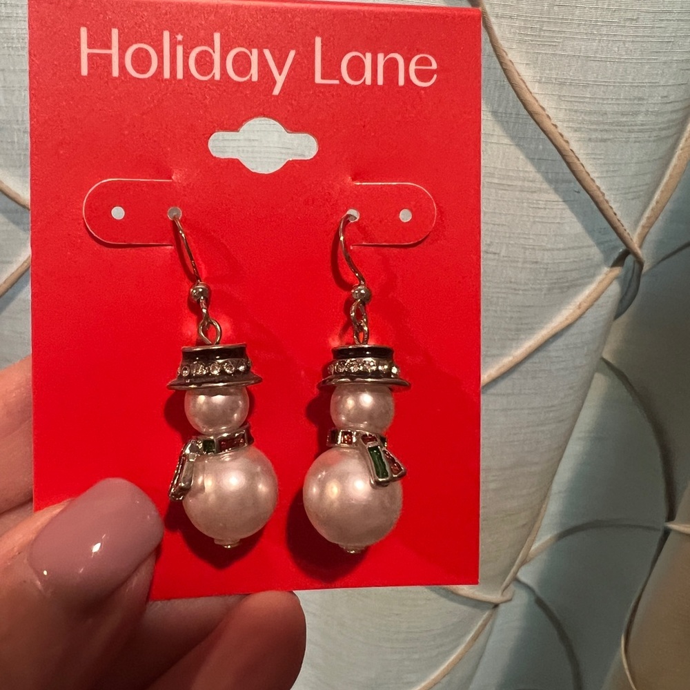Holiday Lane Festive Silver Snowman Earrings